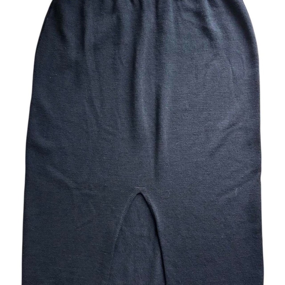 St. John Basics Black Ribbed Long Skirt Slit Stretch 14 USA Made Thick Santana